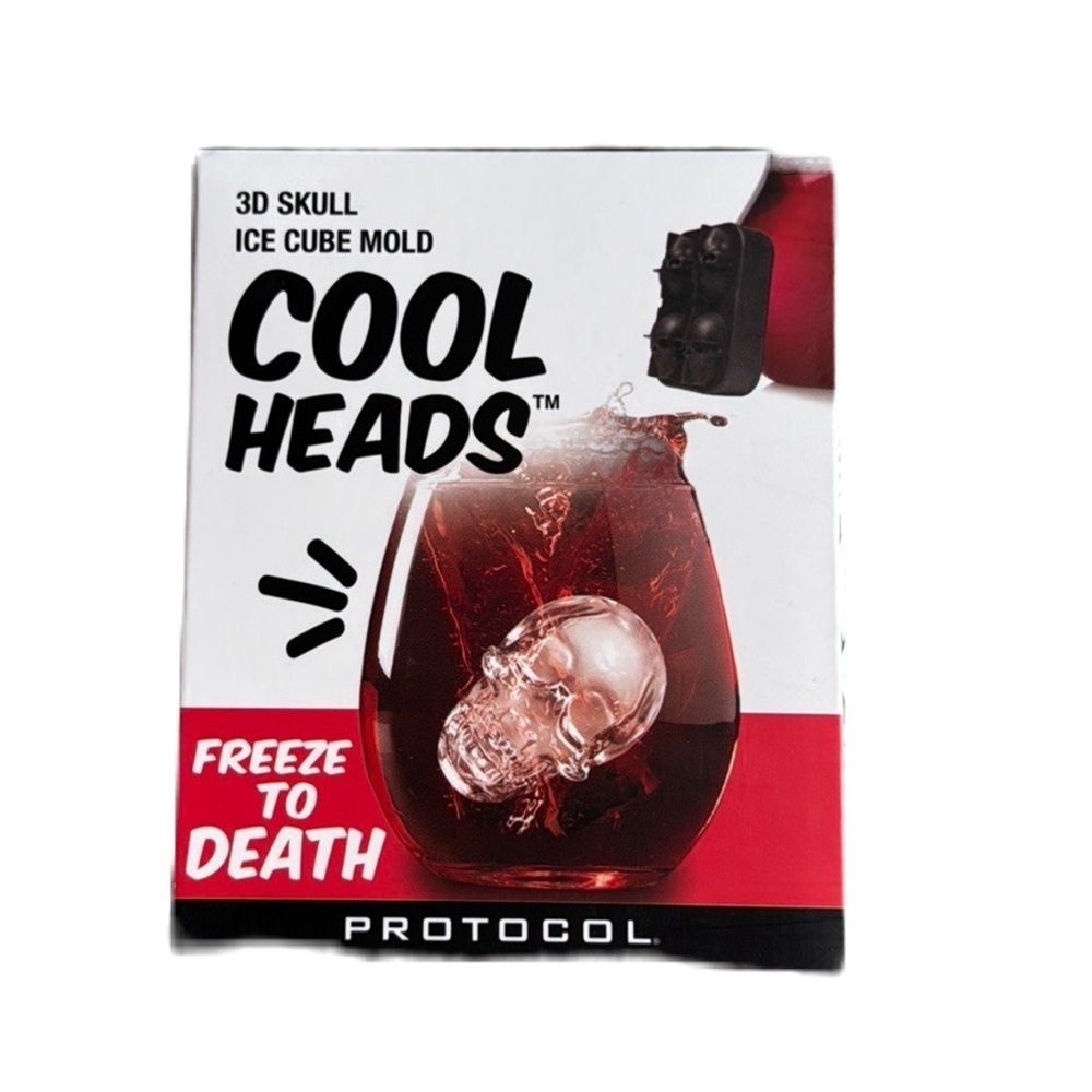Protocol 3D skull head ice cubes mold. Makes four cubes.